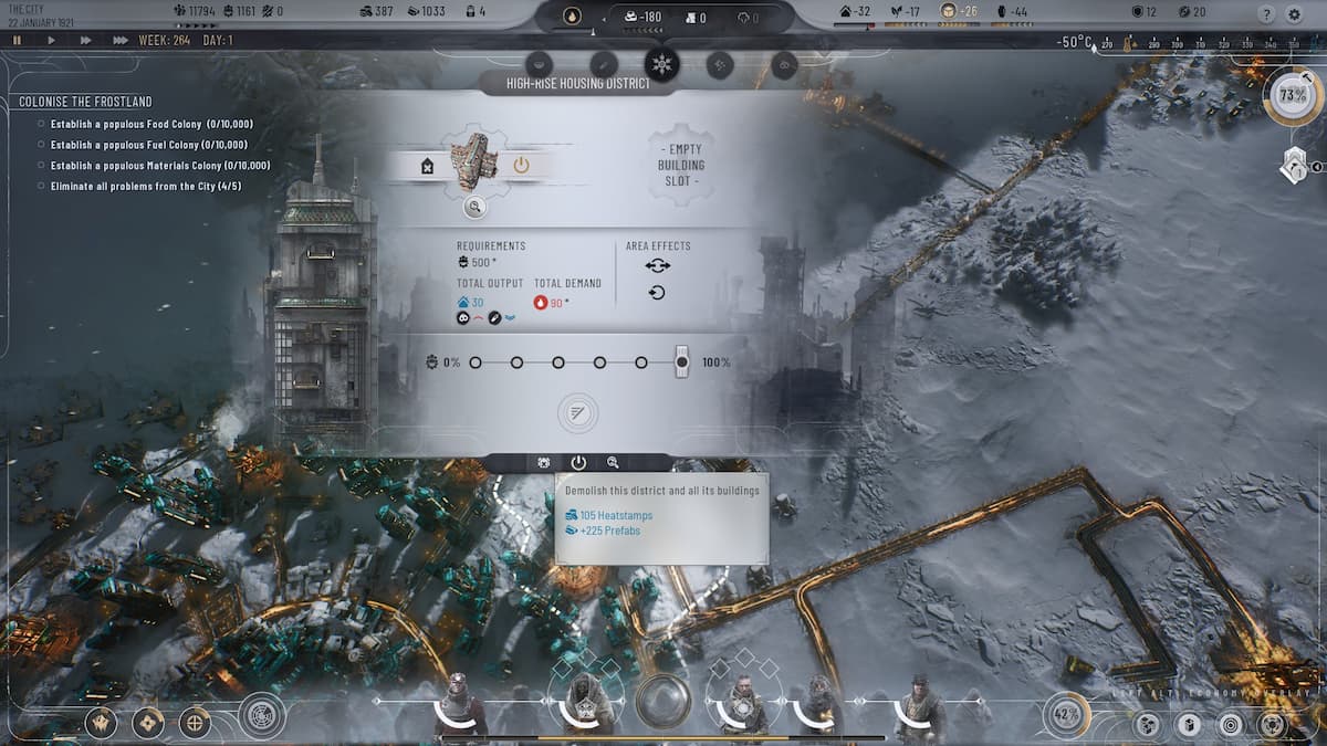 District demolish button in Frostpunk 2