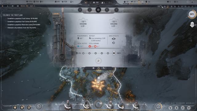 Extraction District menu in Frostpunk 2