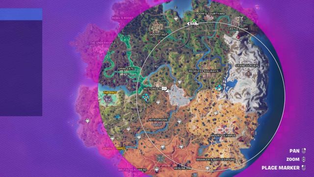 Gas stations marked on the Fortnite map white a white pump icon.