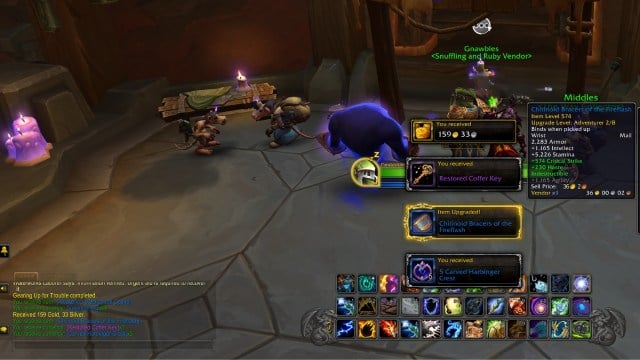 A player receiving the rewards for completing the gearing up for trouble quest in wow the war within