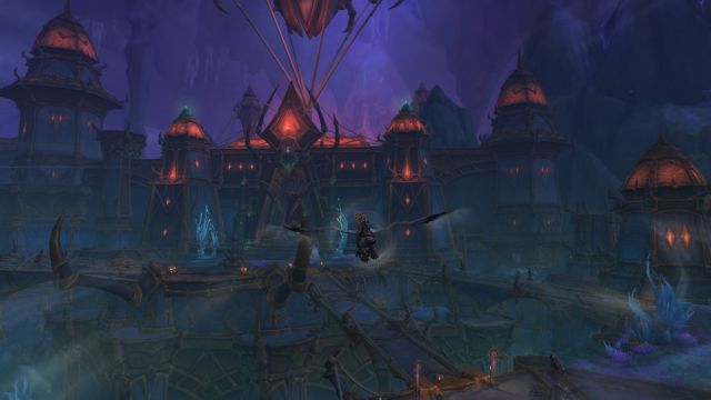 Character flying to Nerub-ar Palace in World of Warcraft.