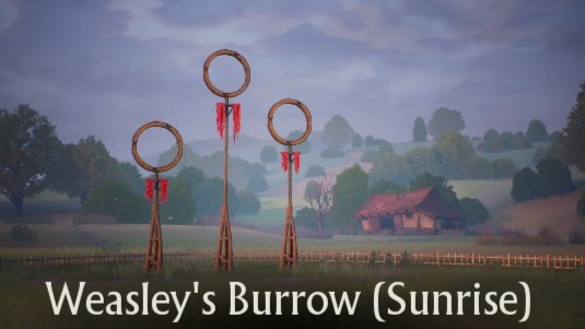 The Weasley's Burrow Sunrise map in Harry Potter Quidditch Champions.