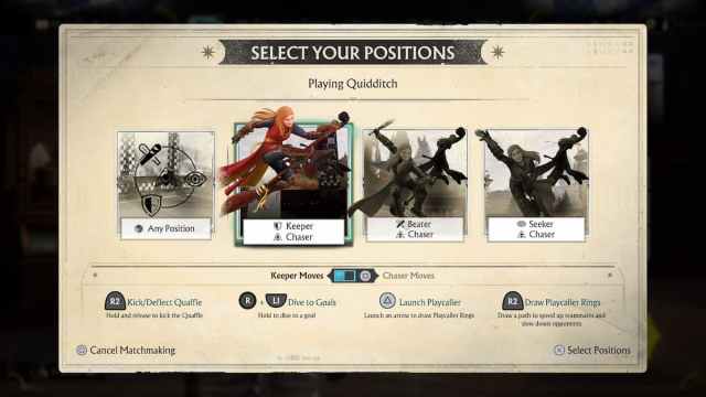 Quidditch Champions multiplayer position select screen