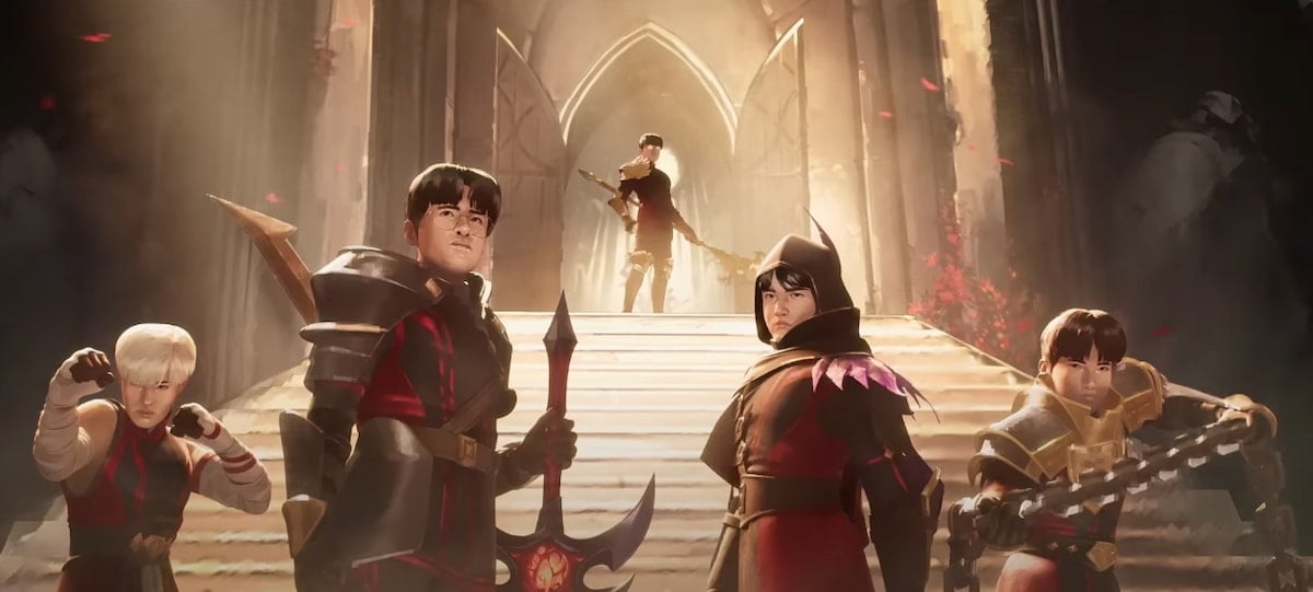 Faker and T1 as they appear in "Heavy is the Crown" by Linkin Park music video