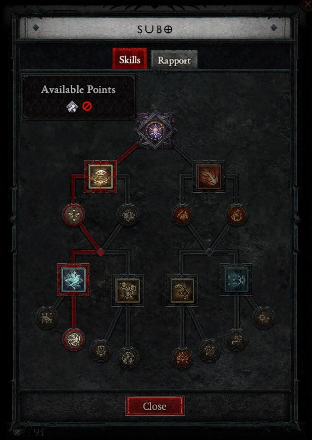 Subo Mercenary skill tree in Diablo 4