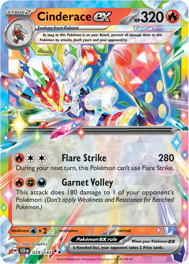 cinderace basic ex card from stellar crown tcg set