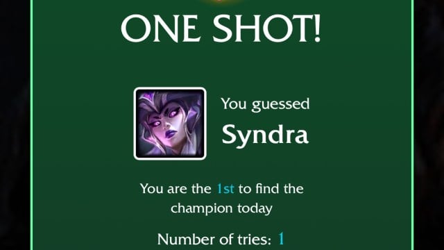 An image of Syndra alongside the one-shot message for the Sept. 27 LoLdle quote