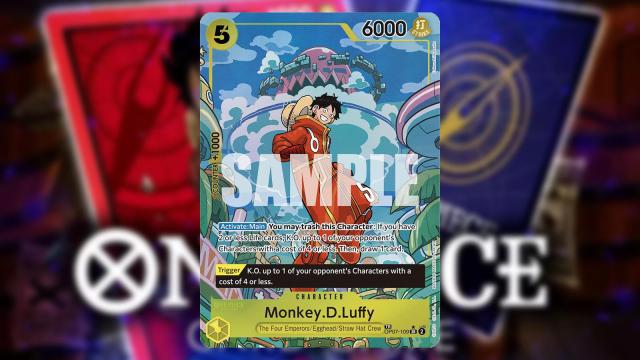 Monkey D. Luffy from One Piece appears on a Yellow Treasure Rare Character card from the Bandai card game.