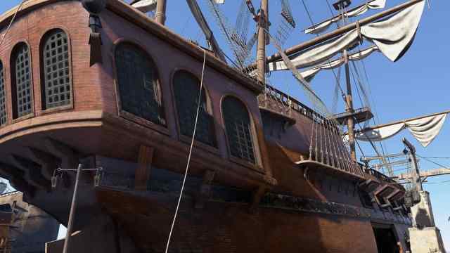 Large pirate ship with white sails in NBA 2K25