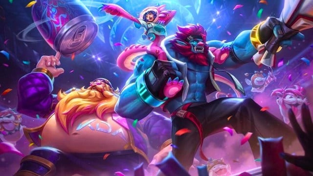 Gragas, Trundle, and Neeko partying in their LoL Player Days Commemorative skins