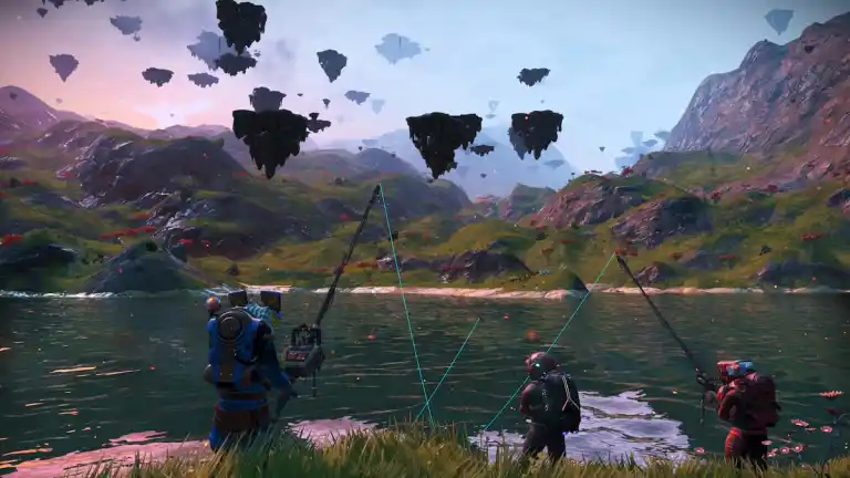 No Man's Sky traveler fishing