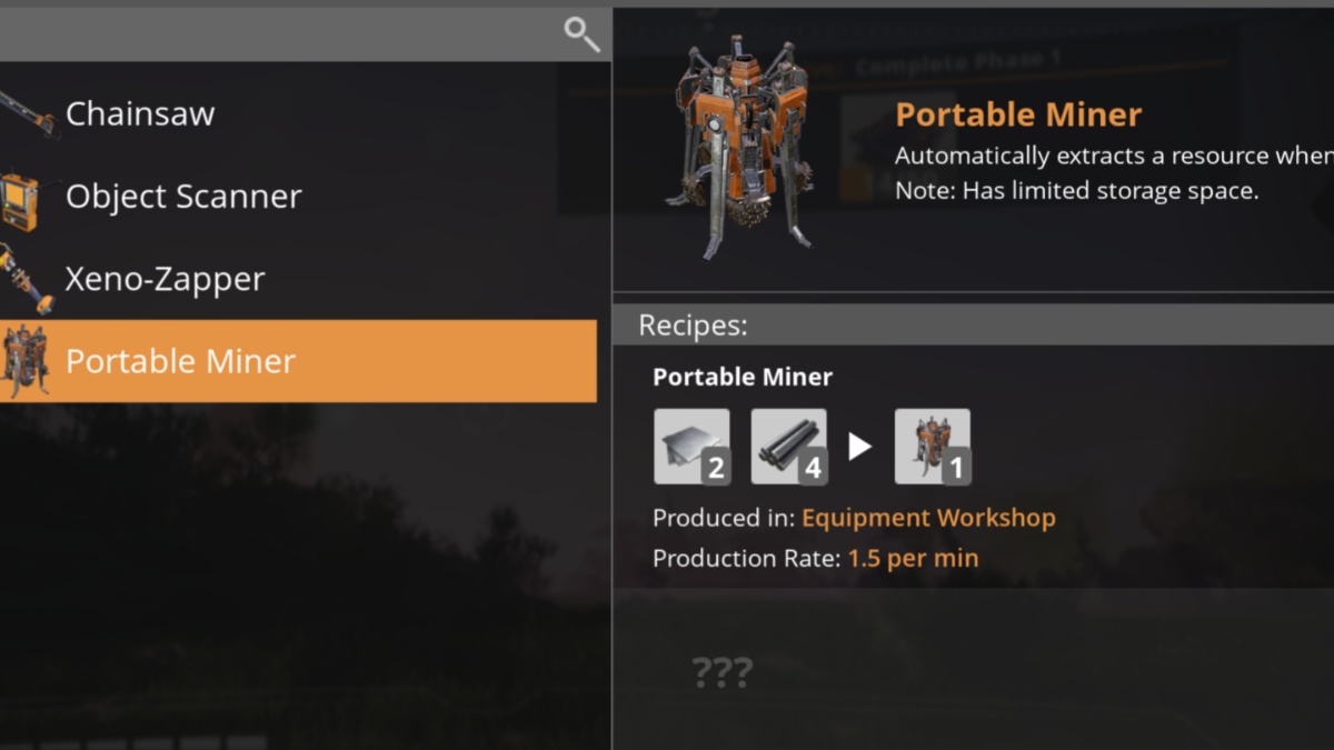 The recipe for the Portable Miner.