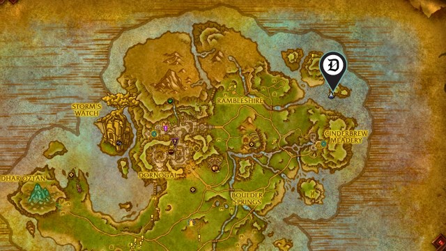 A Dot Esports marker showing the mapped location of rannan for completing the a titanic expedition! quest in wow the war within