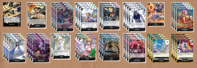 An example decklist build for the Black Rob Lucci control deck being played in the OP08 metagame.