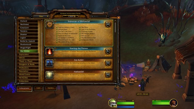 A player earning the sojourner of hallowfall achievement in wow the war within