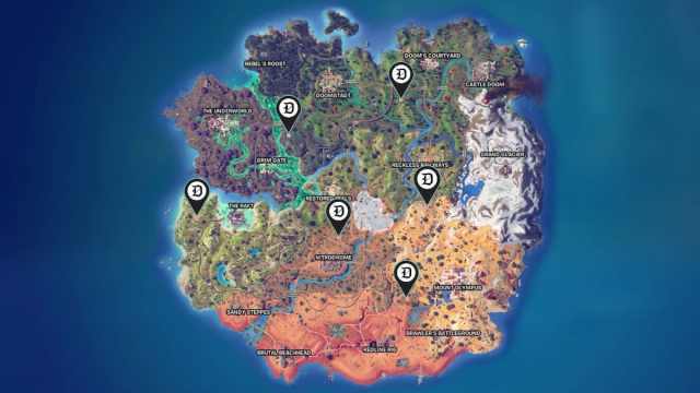 Stark Mobile Armories map locations in Fortnite.