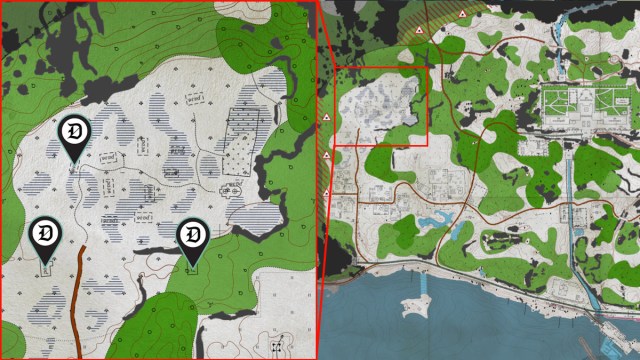 A map marking the location of the Courtesy Visit quest requirements in Escape from Tarkov.