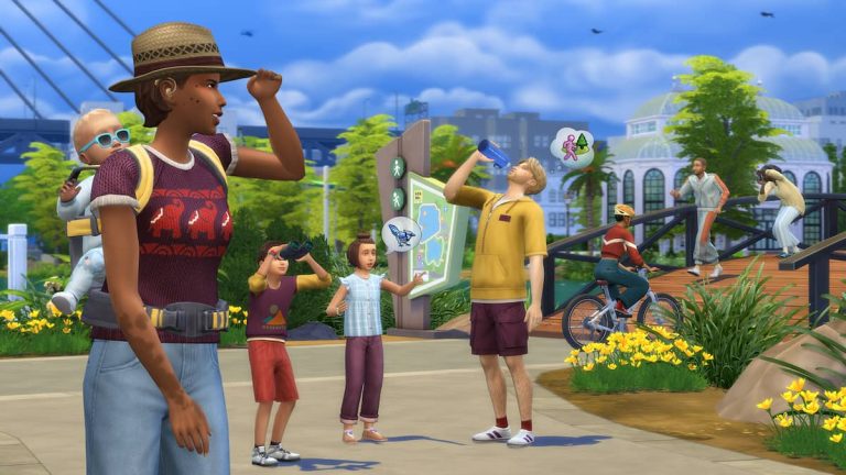 A family exploring together in The Sims 4.