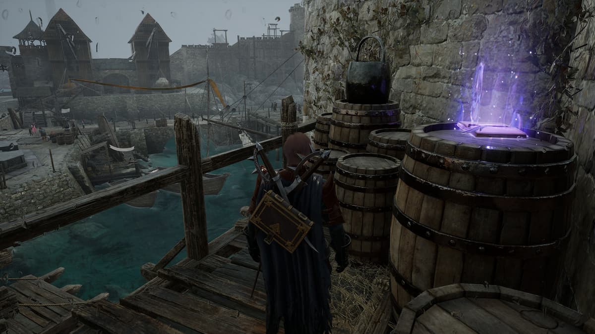 Purple note on a barrel in Throne and Liberty