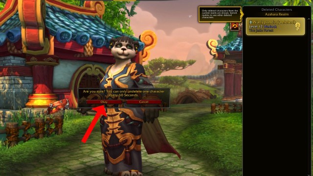 an arrow pointing to the confirm undelete character in wow