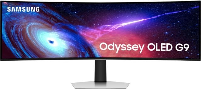 Samsung Odyssey G93SC, a 34-inch ultra-wide curved OLED display. More details below.