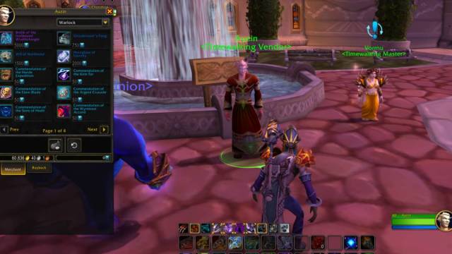 Player standing in front of the Wrath of the Lich King Timewalking NPCs in WoW The War Within.