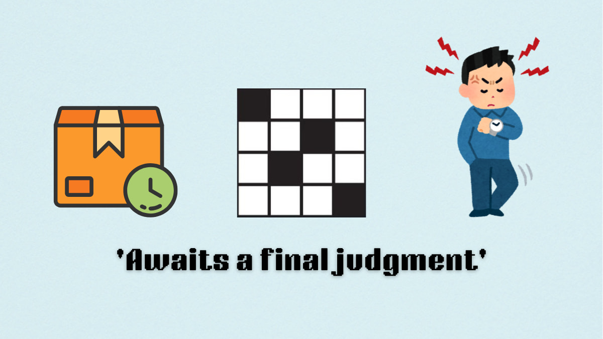 Picture showing awaits a final judgment clue cover in NYT Mini Crossword.