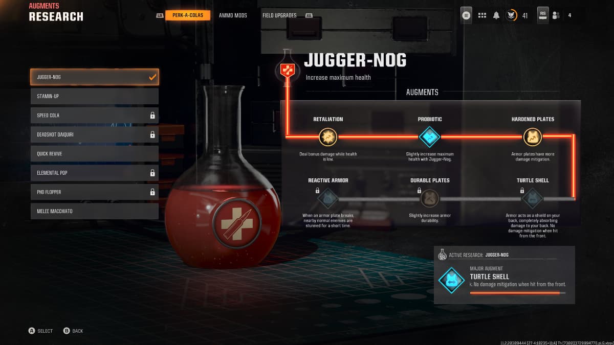 An overview of the Augments screen for Perks in Black Ops 6.