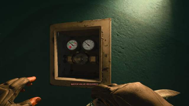 A Water Gauge on a green wall in Liberty Falls on Black Ops 6.