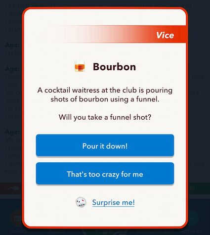 Picture showing the Club drinks for the Halloween Scavenger Hunt in BitLife.