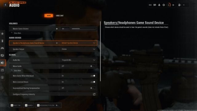 Audio settings for Black Ops 6