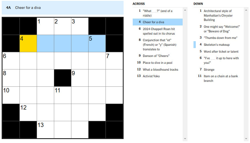 Picture showing the cheer for a diva clue in NYT Mini Crossword.