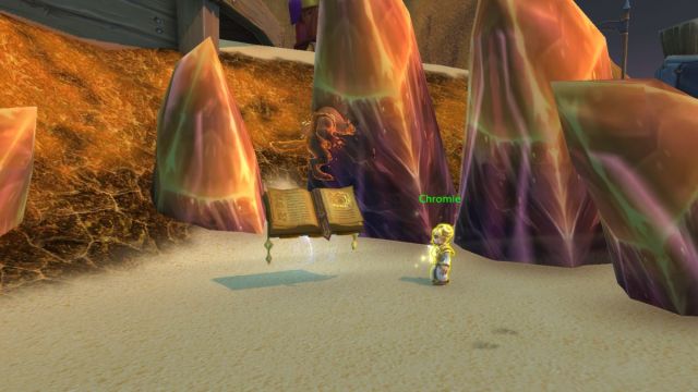 Chromie Gnome NPC in World of Warcraft with giant floating book.