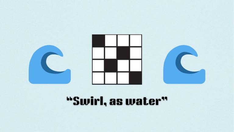 A blank crossword puzzle between two wave emojis, above a clue.