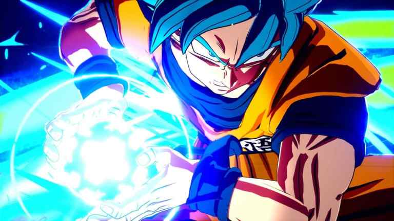 Super Saiyan Blue Goku charging up a Kamehameha wave