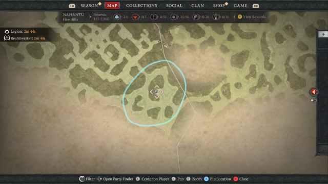 An image showing the Diablo 4 map with a location marked.