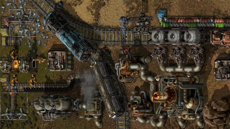 Image showing a railway in Factorio.