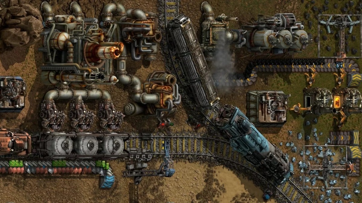 Image showing a railway in Factorio.