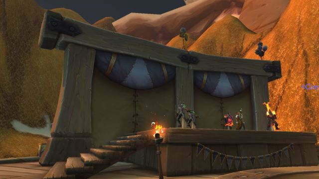 Transmog stage in Tanaris desert in World of Warcraft.