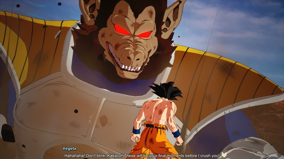 Great Ape Vegeta looking down on Goku in Dragon Ball Sparking! ZERO