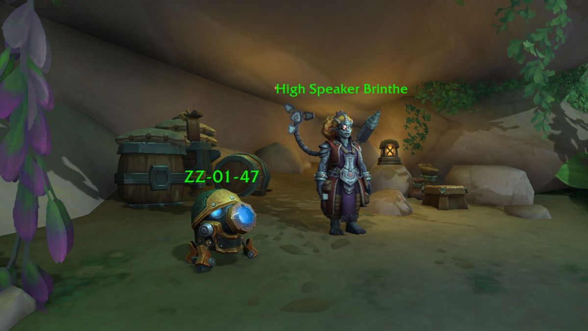 High Speaker Brinthe and her robot in World of Warcraft.