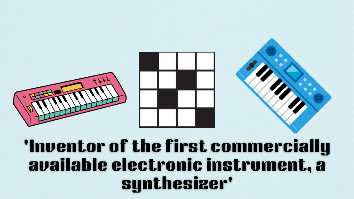 Picture showing the Inventor of the first commercially available electronic instrument, a synthesizer clue cover in NYT Mini Crossword.