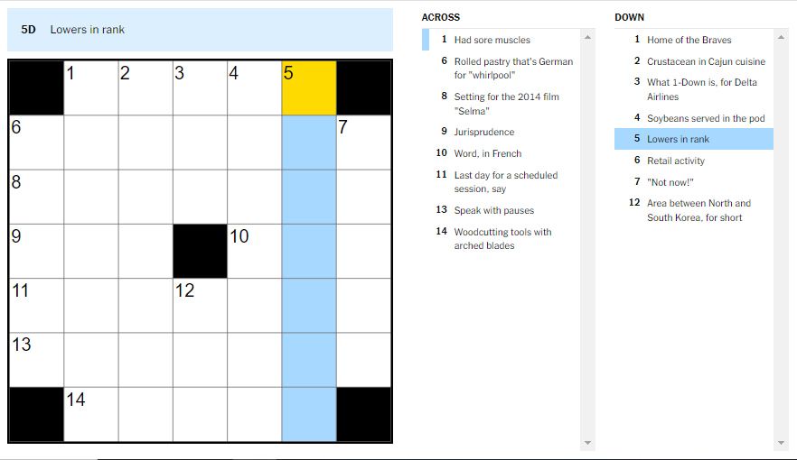 Picture showing the lowers in rank clue in NYT Mini Crossword.