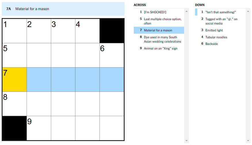 Picture showing the material for a mason clue in NYT Mini Crossword.