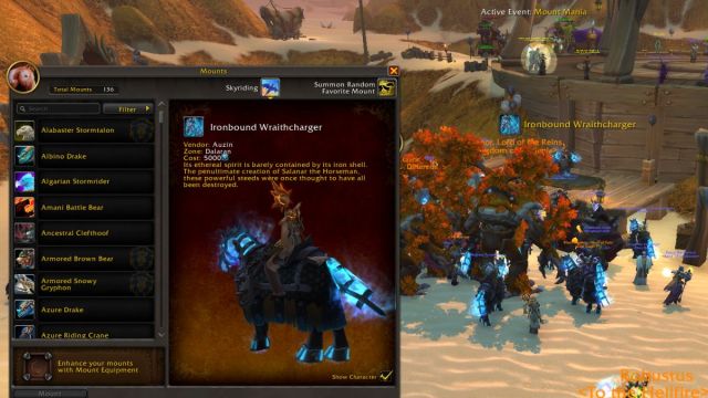 Warbound Charger mount with competition background in World of Warcraft's 20th anniversary celebration.