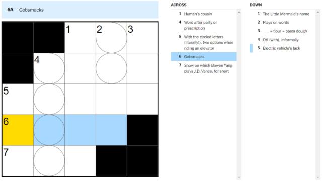 A blank crossword with a clue highlighted.