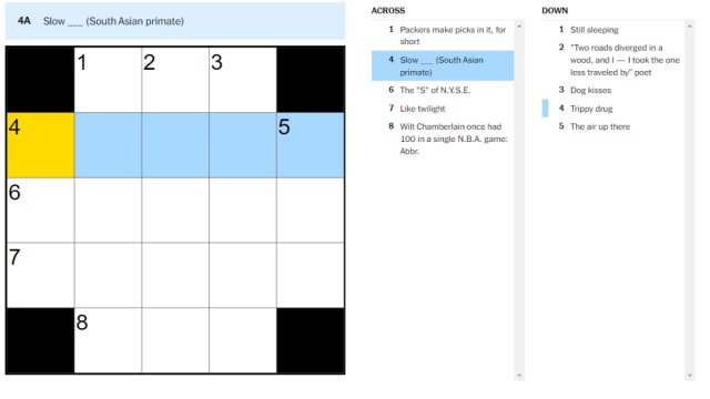 A blank crossword with a clue highlighted.