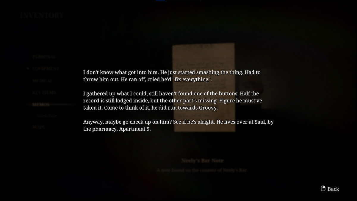 A text screen in Silent Hill 2 remake