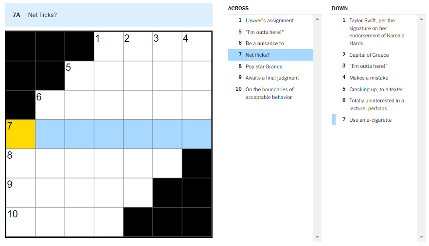 Picture showing the Net flicks clue in today’s NYT Mini Crossword. 