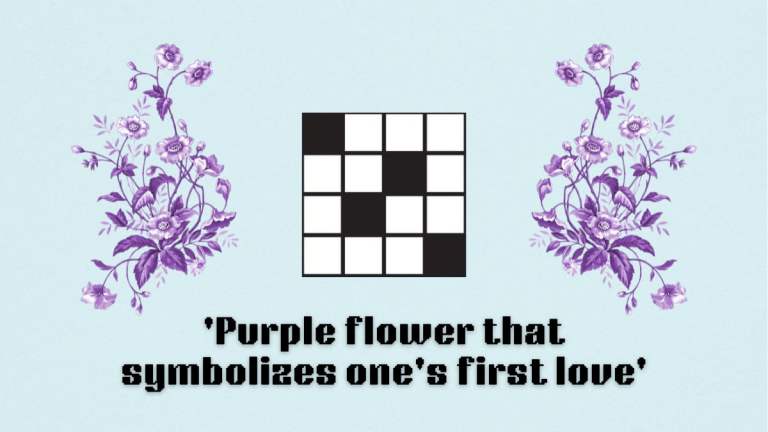 Picture showing the purple flower that symbolizes one's first love clue cover in NYT Mini Crossword.